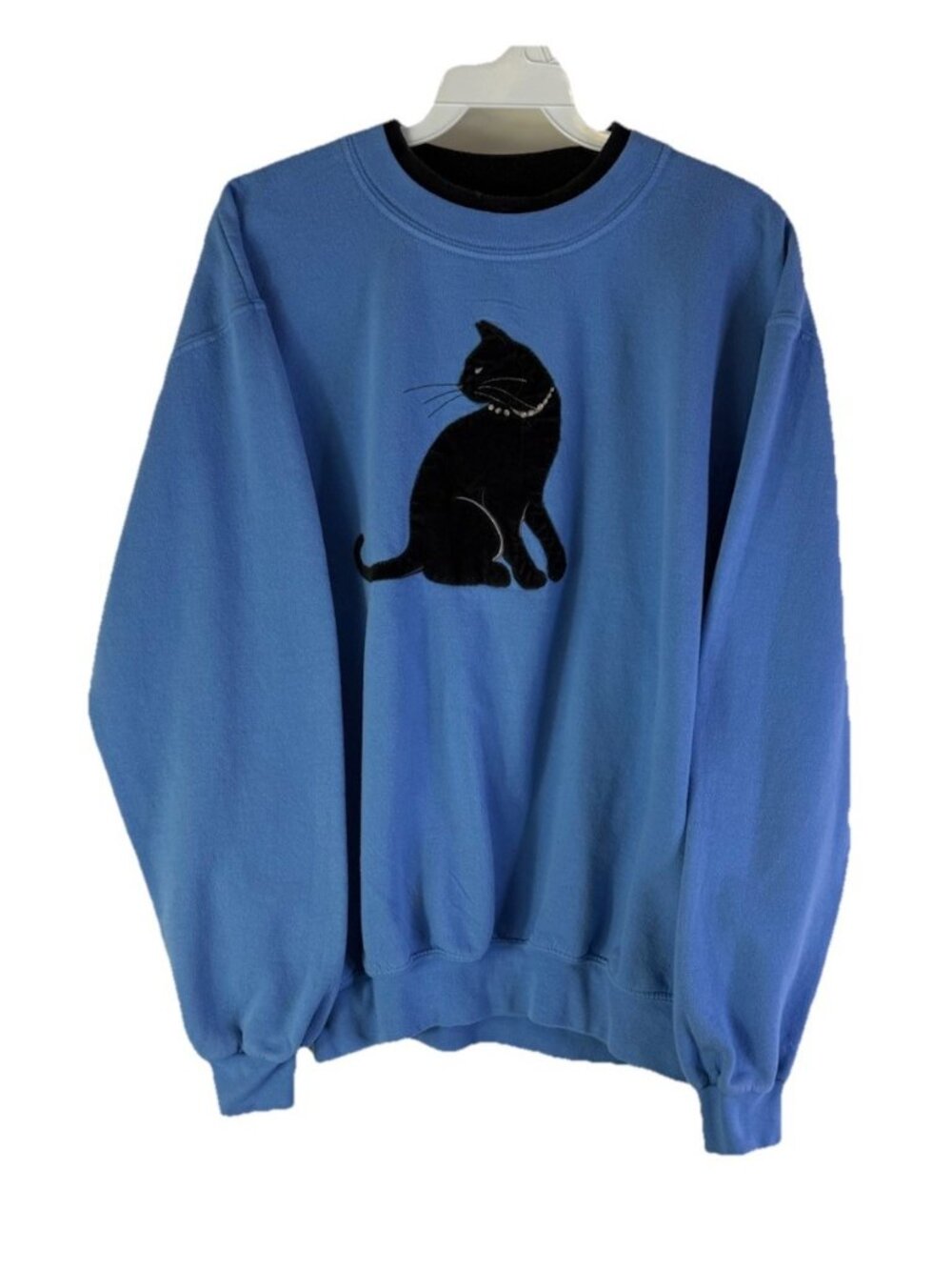 Vintage 90s Black Kitty Cat Kitten Double Collar Sweatshirt